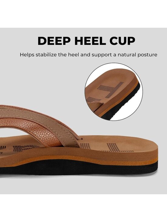 Men\'s Khaki Flip Flops With Arch Support Summer Outdoor Beach Sandals